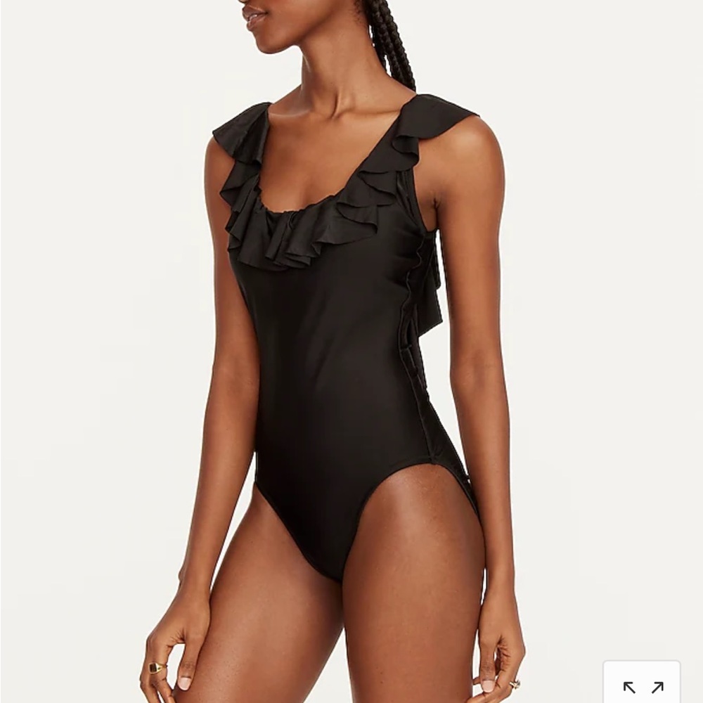 J. Crew one piece ruffle bathing suit. NWT.  Black.  Size 12